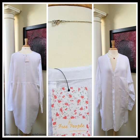 FREE PEOPLE WHITE TUNIC BUTTON FRONT Mini Dress - Picture 4 of 5